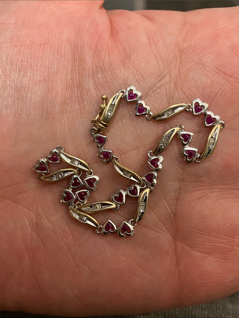 10K Gold and Natural Diamonds + Rubies tennis bracelet
